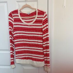 Splendid Red and Cream Striped Crewneck Sweater